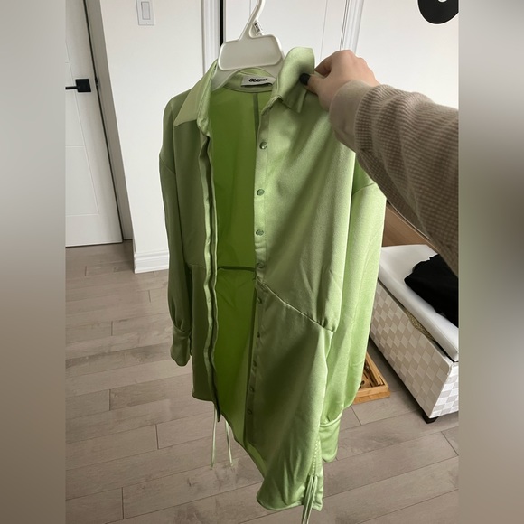Danielle Guizio Ruched Shirt Dress in green (S) - Picture 3 of 7